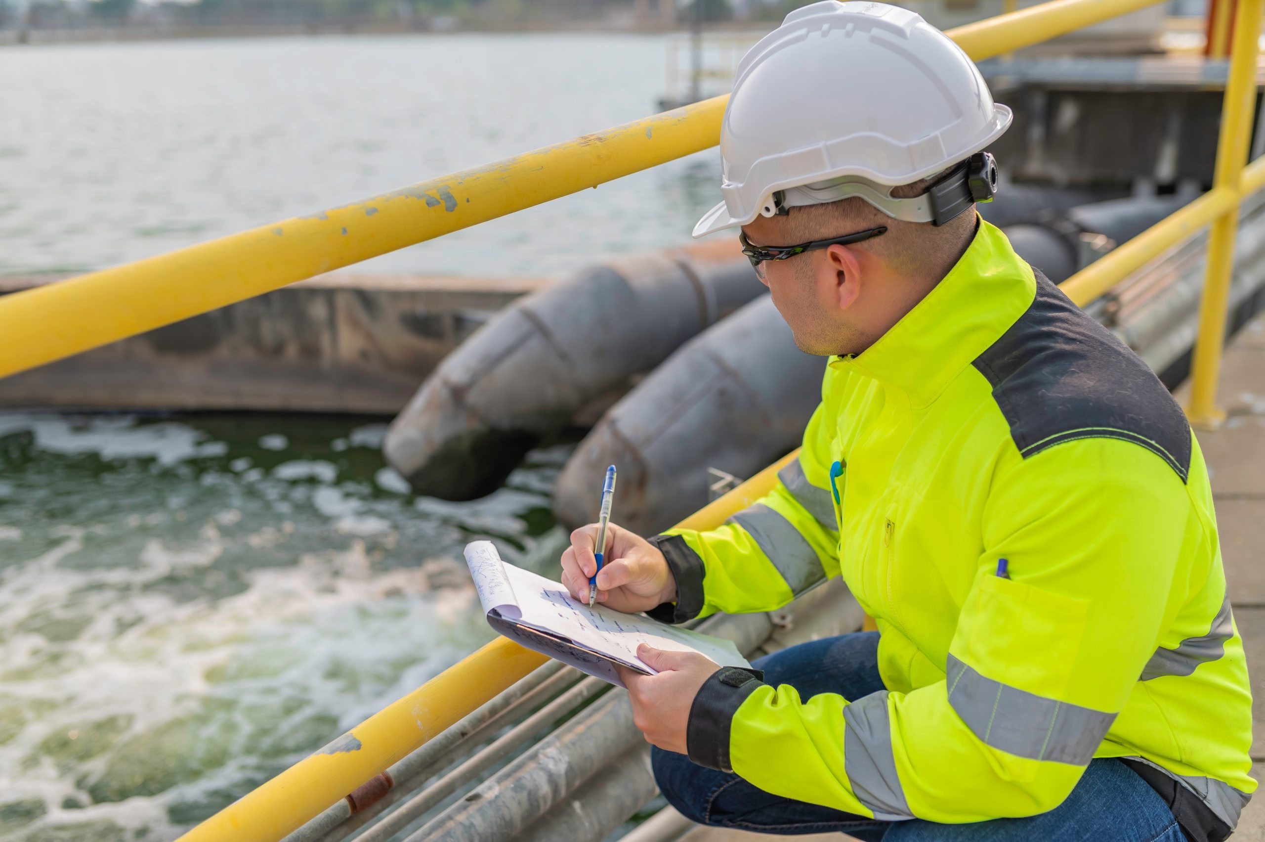 Environmental,Engineers,Work,At,Wastewater,Treatment,Plants,water,Supply,Engineering,Working
